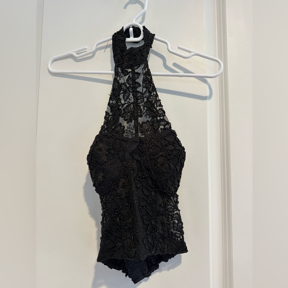 Vintage Black beaded high neck halter